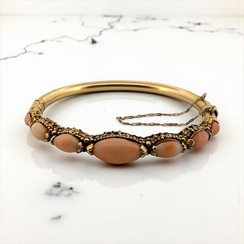 Vintage Angel Skin Coral Bangle Bracelet 14K Yellow Gold