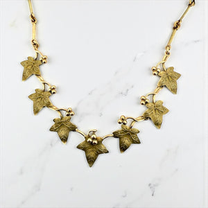 Vintage Grape Leaf Italian Made Necklace 14K Yellow Gold