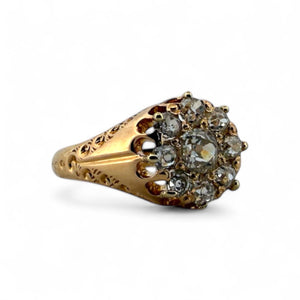 Victorian Era Old Mine Cut Diamond Cluster Ring 18K Rose Gold