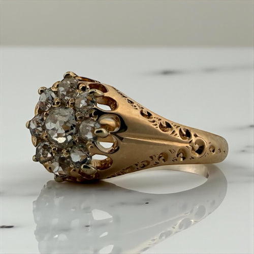Victorian Era Old Mine Cut Diamond Cluster Ring 18K Rose Gold