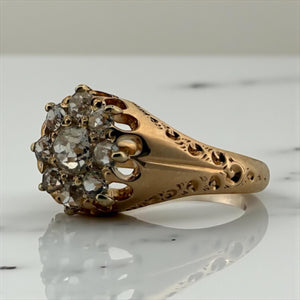 Victorian Era Old Mine Cut Diamond Cluster Ring 18K Rose Gold