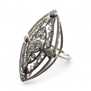 Vintage Filigree Brooch Conversion Elongated Ring