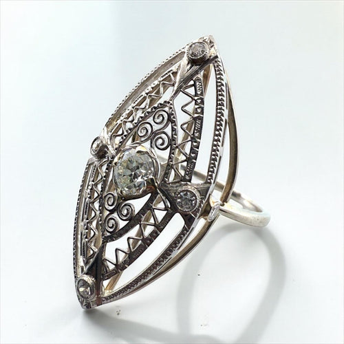 Vintage Filigree Brooch Conversion Elongated Ring