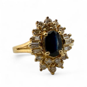 Vintage Diamond & Sapphire Cluster Ring 14K Yellow Gold
