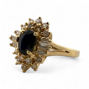Vintage Diamond & Sapphire Cluster Ring 14K Yellow Gold