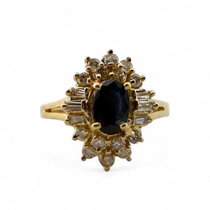 Vintage Diamond & Sapphire Cluster Ring 14K Yellow Gold