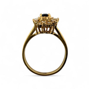 Vintage Diamond & Sapphire Cluster Ring 14K Yellow Gold