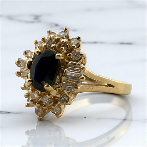 Vintage Diamond & Sapphire Cluster Ring 14K Yellow Gold