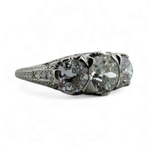 Vintage 3 CTW Edwardian Era Three Stone Diamond Platinum Engagement Ring