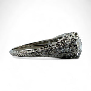 Vintage 3 CTW Edwardian Era Three Stone Diamond Platinum Engagement Ring