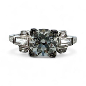 Vintage 1 Carat Art Deco Solitaire Platinum Engagement Ring