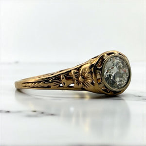Edwardian 0.5 Carat Old European Cut Diamond Engagement Ring 14K Yellow Gold
