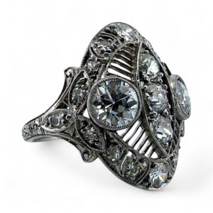 Edwardian Era 2 CTW Old European Cut Diamond Platinum Cocktail Ring