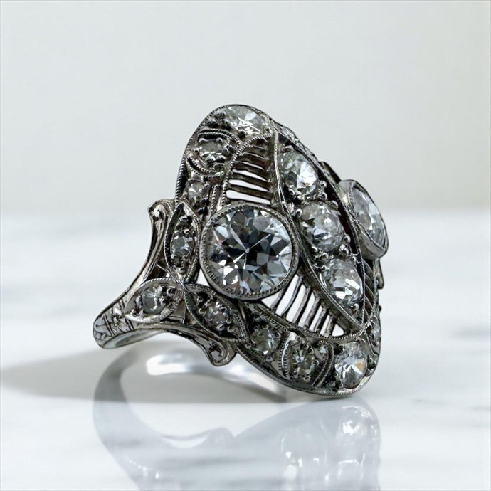Edwardian Era 2 CTW Old European Cut Diamond Platinum Cocktail Ring