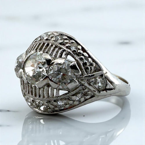 Vintage 1.3CTW Old European Cut Diamond Platinum Cocktail Ring