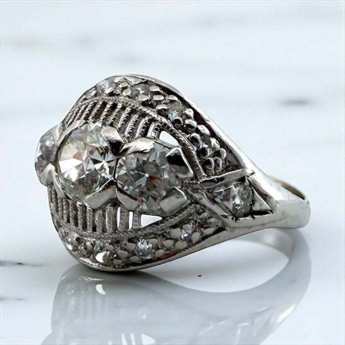 Vintage 1.3CTW Old European Cut Diamond Platinum Cocktail Ring