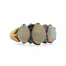 Vintage Opal & Diamond Three Stone Ring 18K Yellow Gold