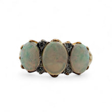 Vintage Opal & Diamond Three Stone Ring 18K Yellow Gold