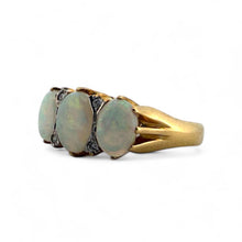 Vintage Opal & Diamond Three Stone Ring 18K Yellow Gold