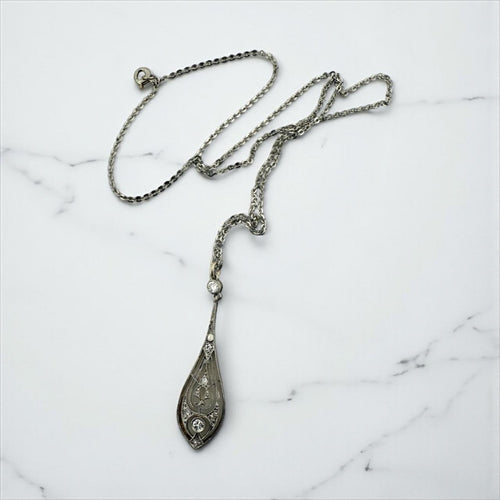 Vintage Edwardian Era Dainty Filigree Diamond Necklace