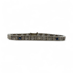 Vintage Art Deco Sapphire & Diamond Filigree Bracelet