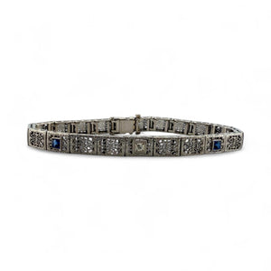 Vintage Art Deco Sapphire & Diamond Filigree Bracelet