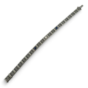 Vintage Art Deco Sapphire & Diamond Filigree Bracelet