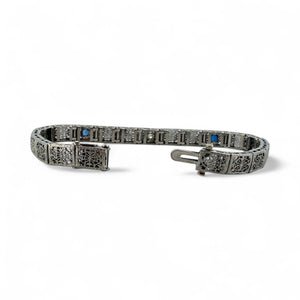 Vintage Art Deco Sapphire & Diamond Filigree Bracelet