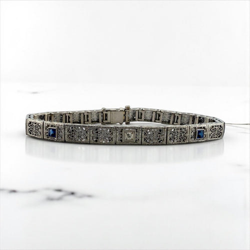 Vintage Art Deco Sapphire & Diamond Filigree Bracelet