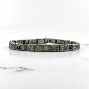 Vintage Art Deco Sapphire & Diamond Filigree Bracelet