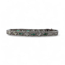 Vintage Art Deco Diamond & Emerald Filigree Bracelet 14K White Gold