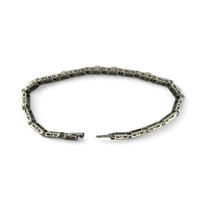 Vintage Art Deco Diamond & Emerald Filigree Bracelet 14K White Gold