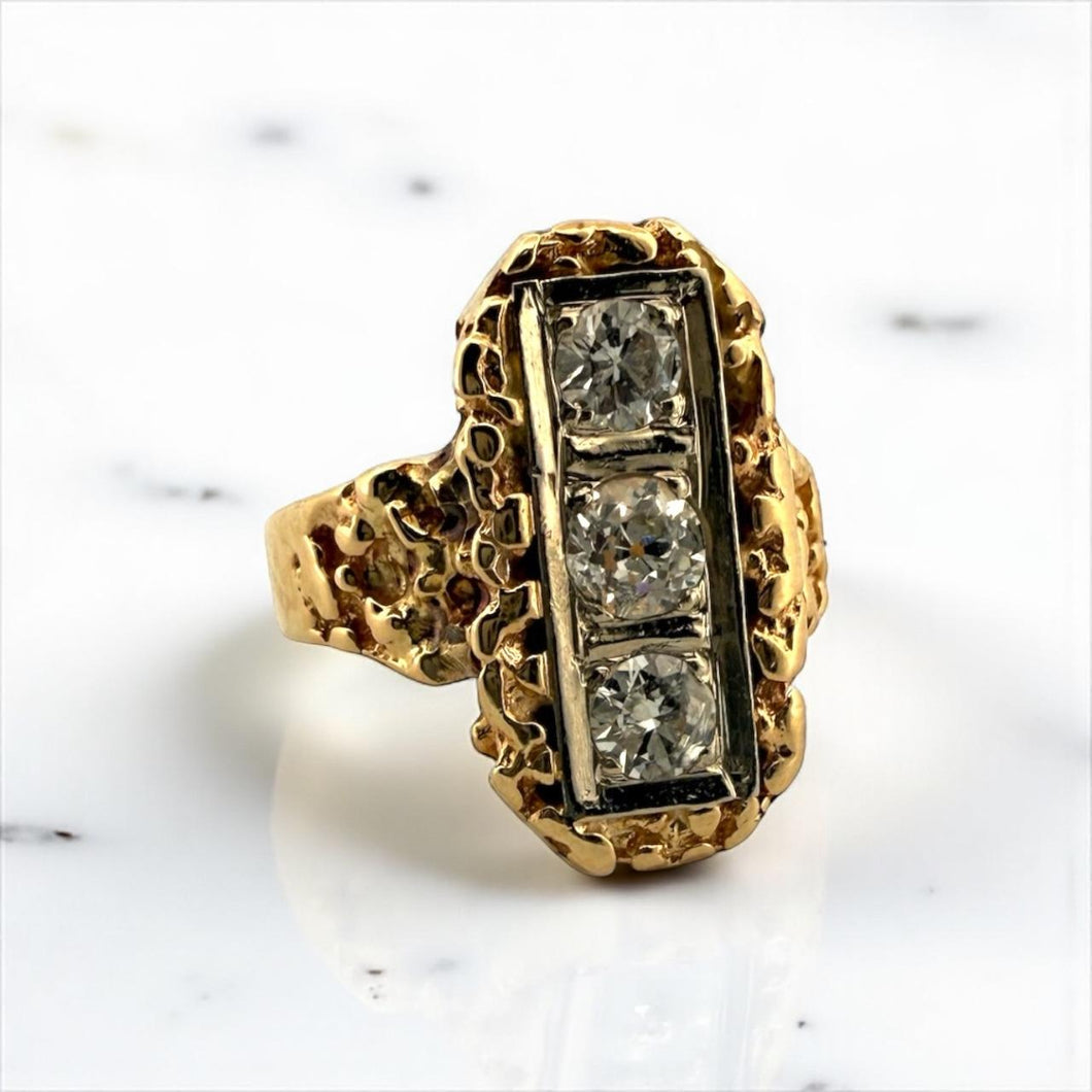Vintage Gold Nugget Elongated Diamond Cocktail Ring