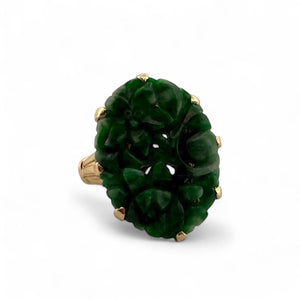 Retro Carved Jade Ring 14K Yellow Gold