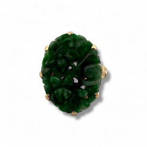 Retro Carved Jade Ring 14K Yellow Gold
