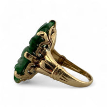 Retro Carved Jade Ring 14K Yellow Gold