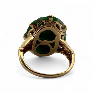 Retro Carved Jade Ring 14K Yellow Gold