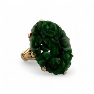 Retro Carved Jade Ring 14K Yellow Gold