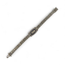 Vintage Art Deco Synthetic Sapphire & Diamond Filigree Bracelet 14K White Gold