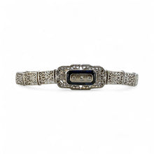 Vintage Art Deco Synthetic Sapphire & Diamond Filigree Bracelet 14K White Gold