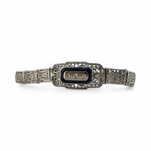 Vintage Art Deco Synthetic Sapphire & Diamond Filigree Bracelet 14K White Gold