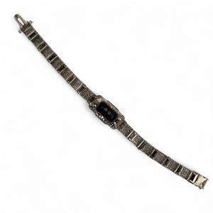Vintage Art Deco Synthetic Sapphire & Diamond Filigree Bracelet 14K White Gold