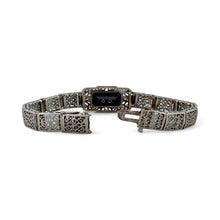 Vintage Art Deco Synthetic Sapphire & Diamond Filigree Bracelet 14K White Gold