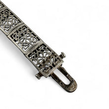 Vintage Art Deco Synthetic Sapphire & Diamond Filigree Bracelet 14K White Gold