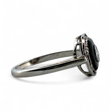 Vintage Art Deco Dainty Onyx & Diamond Filigree Ring 14K White Gold