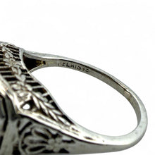 Vintage Art Deco Sapphire & Diamond Filigree Cocktail Ring Belais & Co