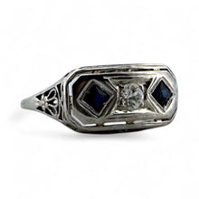 Vintage Art Deco Sapphire & Diamond Filigree Cocktail Ring Belais & Co
