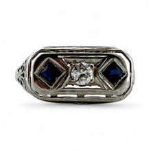 Vintage Art Deco Sapphire & Diamond Filigree Cocktail Ring Belais & Co