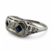 Vintage Art Deco Sapphire & Diamond Filigree Cocktail Ring Belais & Co