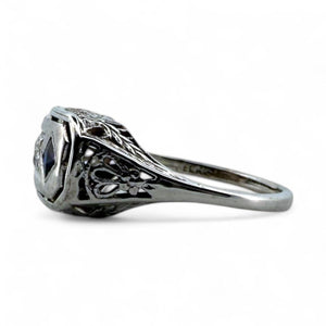 Vintage Art Deco Sapphire & Diamond Filigree Cocktail Ring Belais & Co